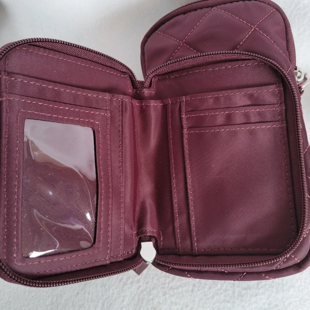 IHKWIP Womens Cellphone Crossbody Chit-Chat RFID Nylon Wallet Burgundy Bag